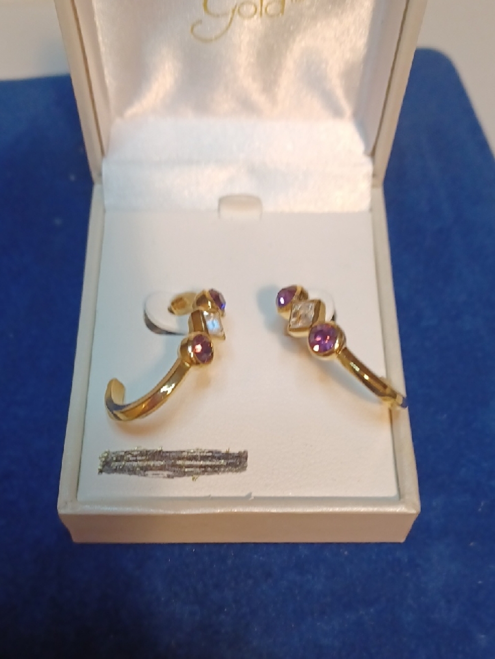 Avon Gold-Tone Purple Stone Hoop Earrings - Women Jewelry